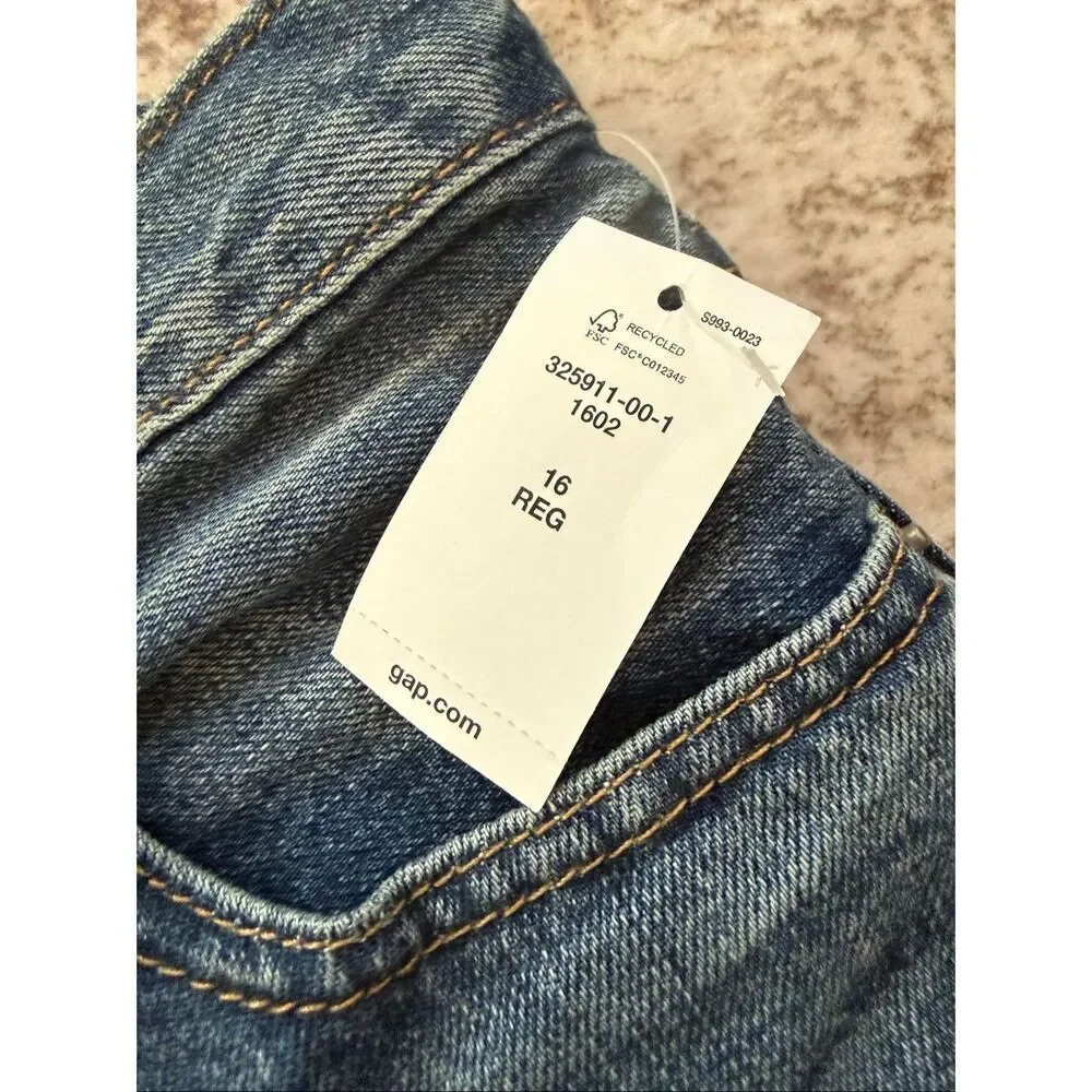 NWT Gap 1969 Kids Cotton Denim Slim Straight Leg Jeans Dark Wash Blue Size 16